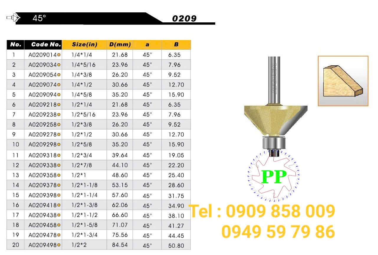 ARDEN 0209 - Mũi phay vát cạnh 45° - Ảnh 2