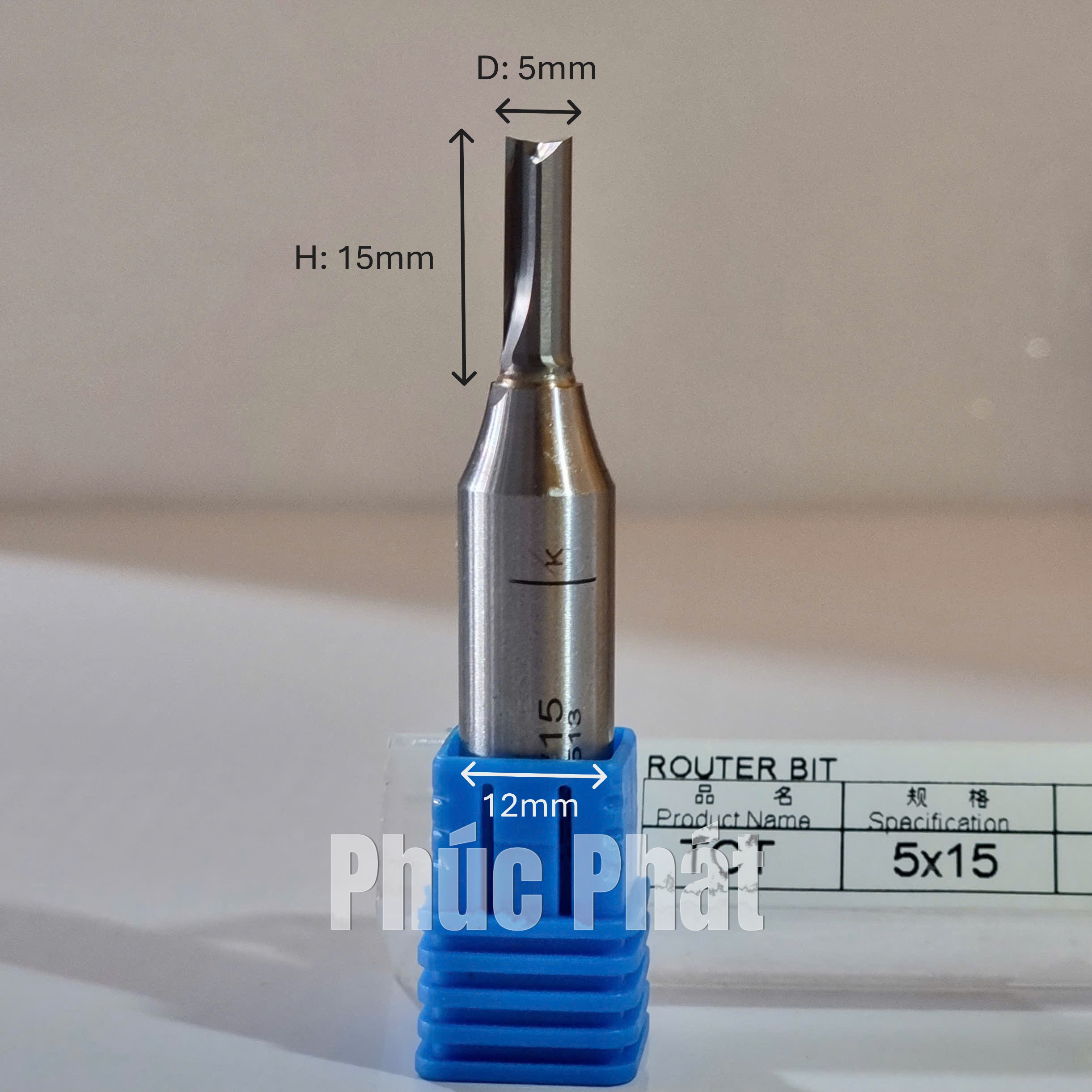 Dao router TCT thẳng 2 me 5mm cốt 6.35mm, 12mm, 12.7mm - Ảnh 2