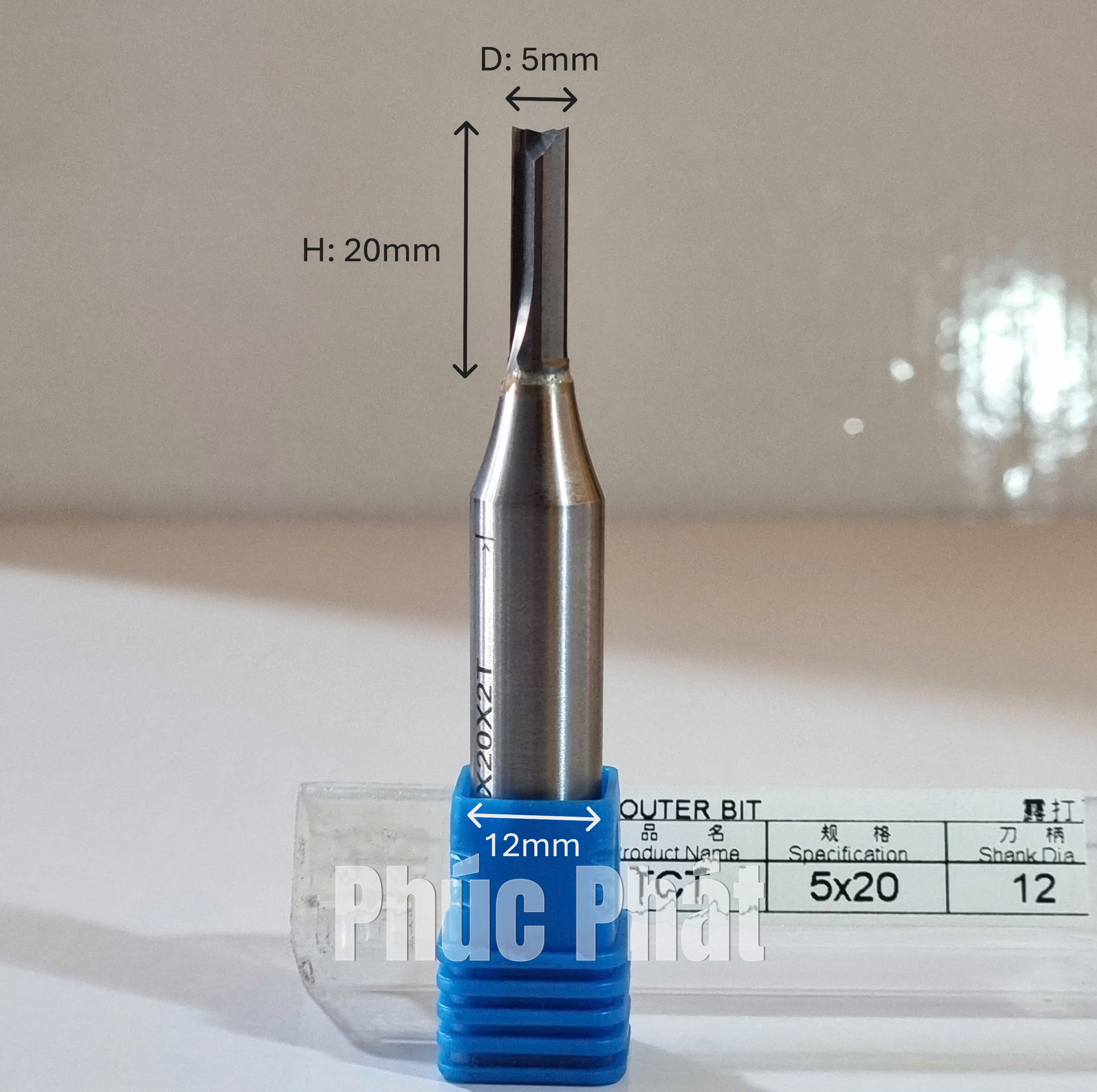 Dao router TCT thẳng 2 me 5mm cốt 6.35mm, 12mm, 12.7mm - Ảnh 3