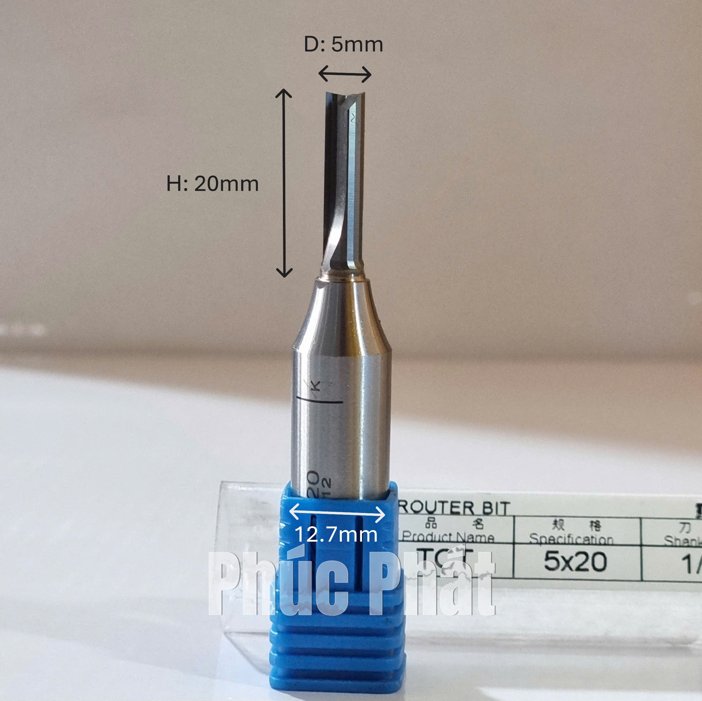 Dao router TCT thẳng 2 me 5mm cốt 6.35mm, 12mm, 12.7mm - Ảnh 7