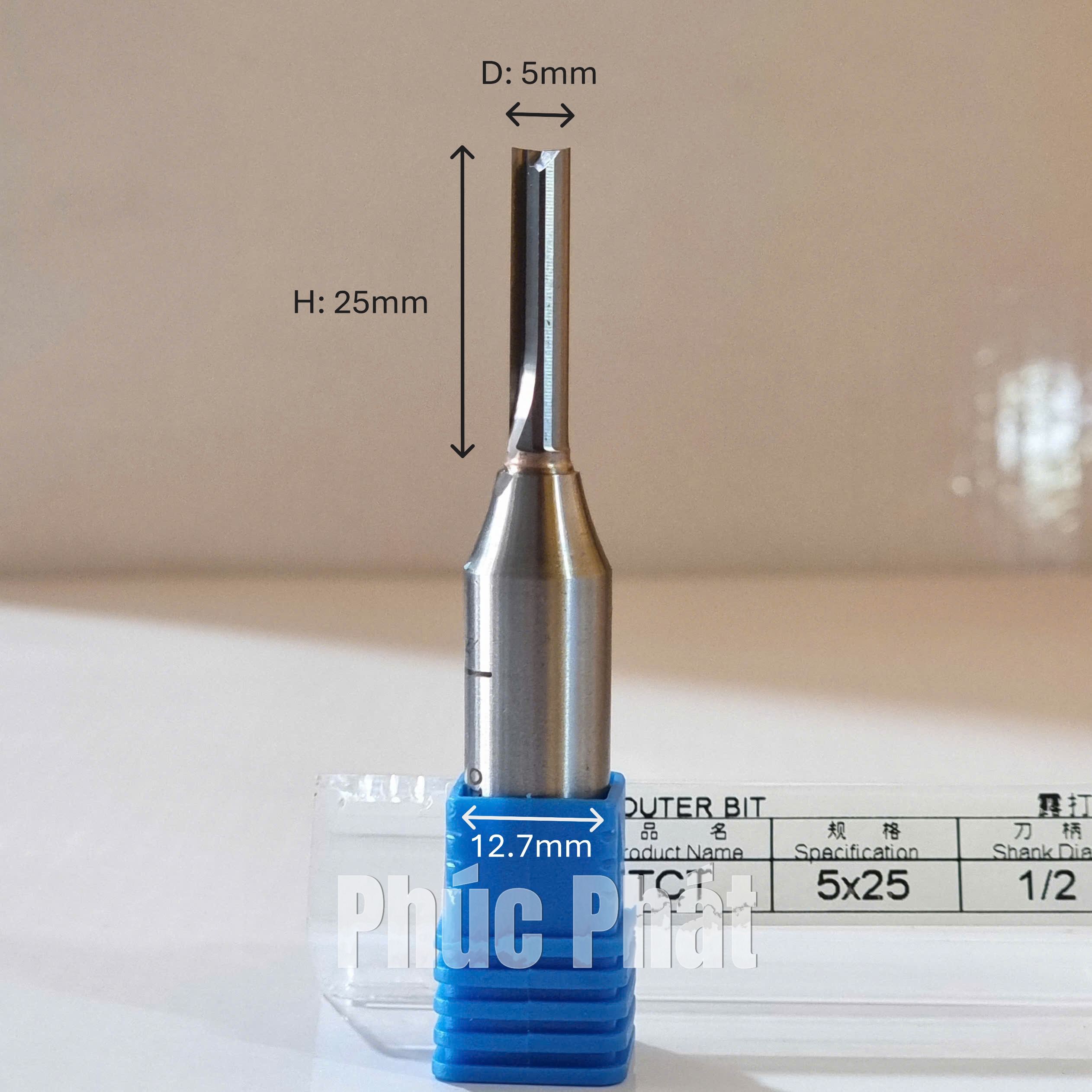 Dao router TCT thẳng 2 me 5mm cốt 6.35mm, 12mm, 12.7mm - Ảnh 8