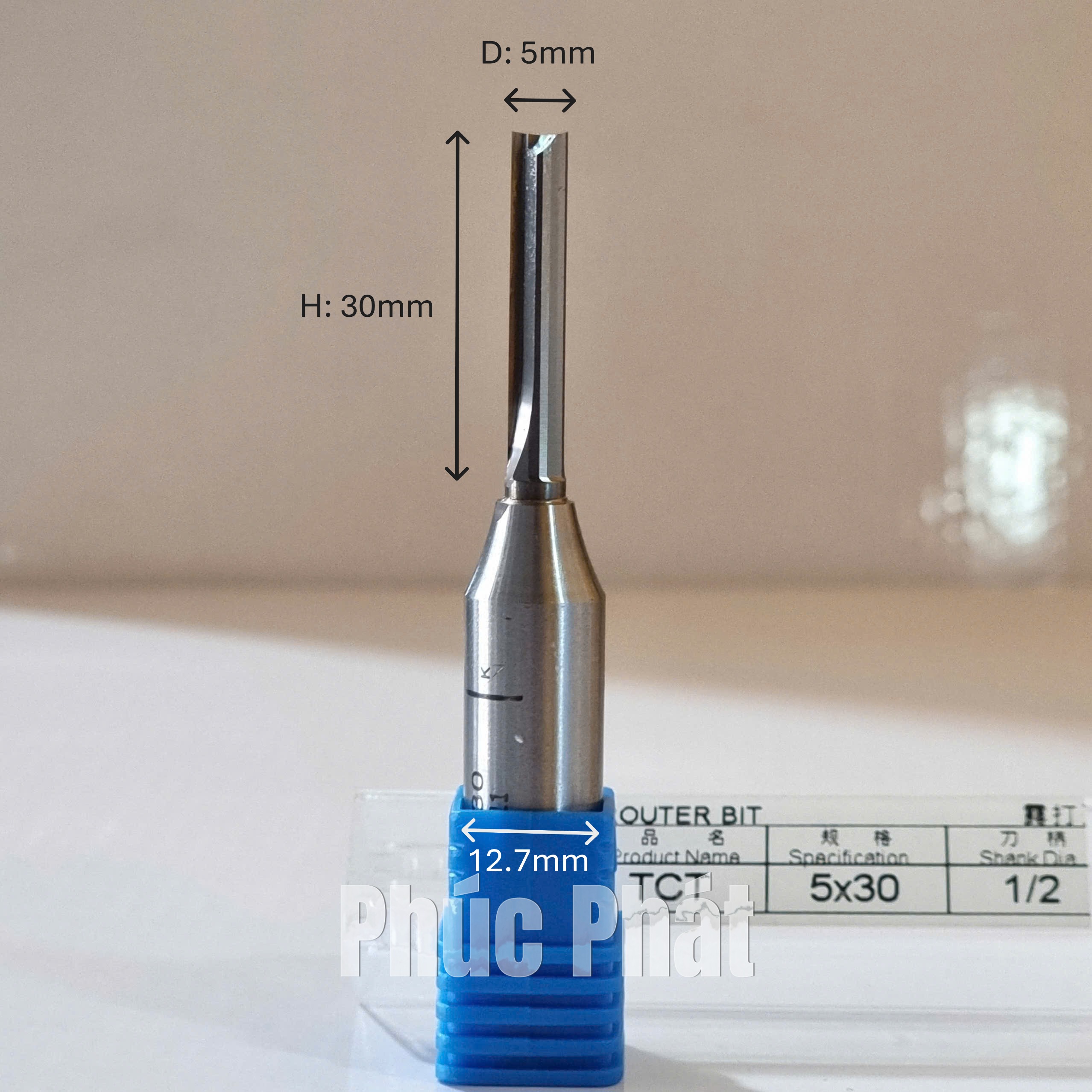 Dao router TCT thẳng 2 me 5mm cốt 6.35mm, 12mm, 12.7mm - Ảnh 9