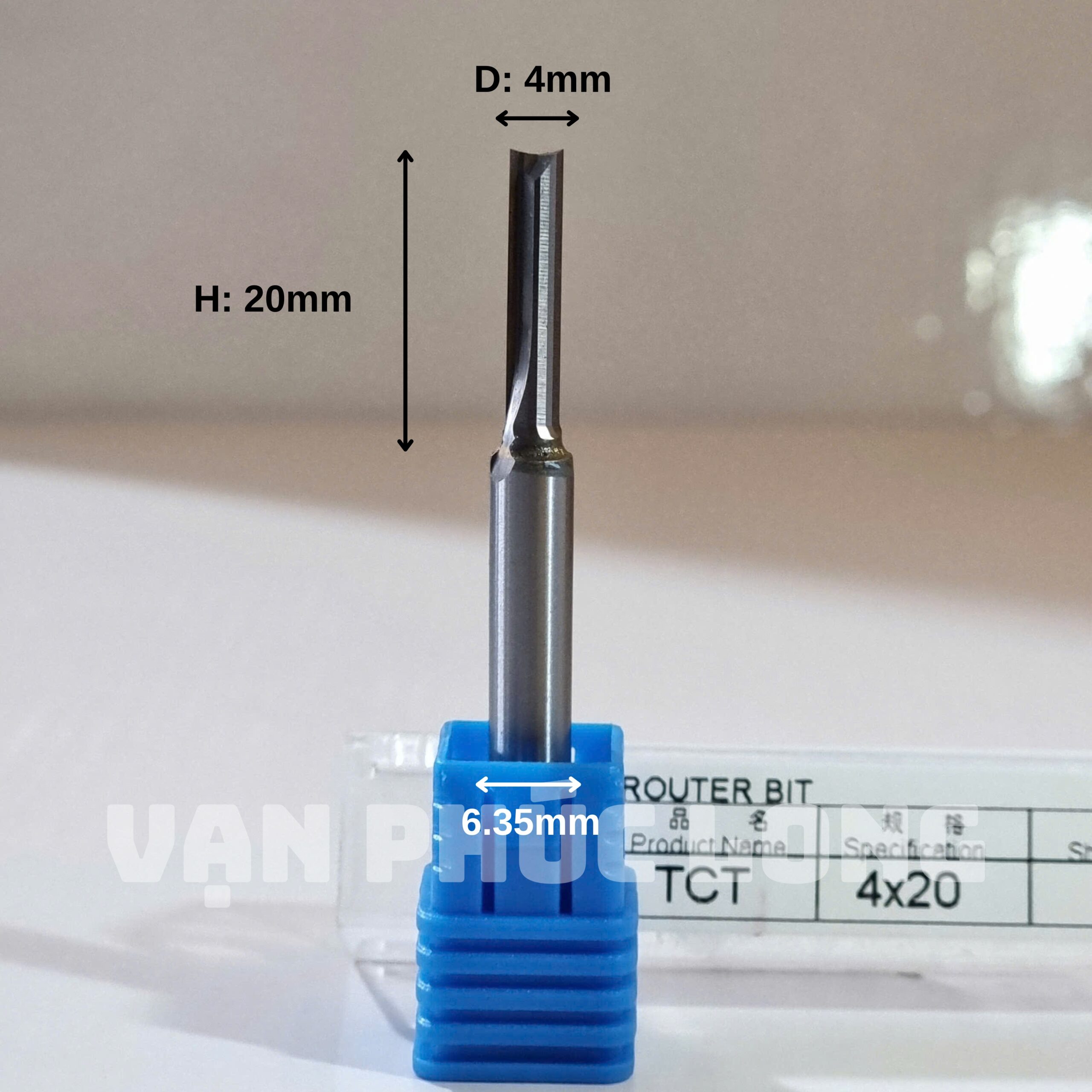 Dao router TCT thẳng 2 me 4mm cốt 6.35mm, 12mm, 12.7mm - Ảnh 3